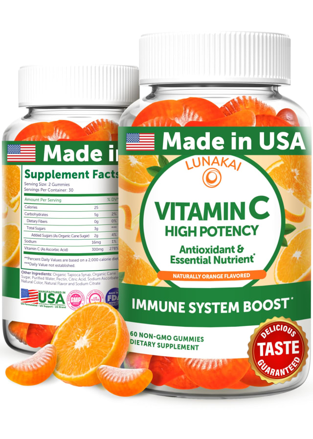 Lunakai USA Made High Potency Vitamin C Gummies for Adults and Kids - 300mg Immune Support - Non-GMO, Vegan, Delicious Orange Flavor, 60ct | Elderberry Lunakai USA Made High Potency Vitamin C Gummies for Adults and Kids - 300mg Immune Support - Non-GMO, Vegan, Delicious Orange Flavor, 60ct - Elderberry