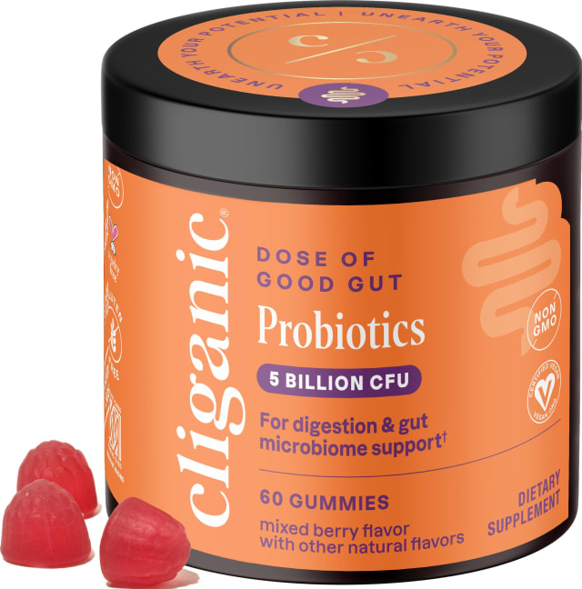 Cliganic Probiotics Gummies for Women & Men Promotes Digestive Gut Health (5 Billion CFU, 60-Day Supply) - Gluten-Free, Kosher, Vegan, Non-GMO, Microbiome Balance, Berry Flavor