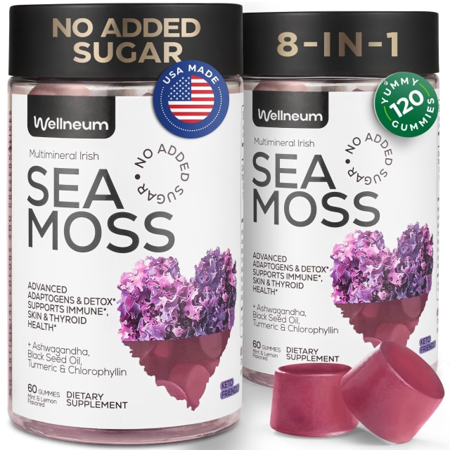 Multimineral Sea Moss Gummies 3000 Mg with Probiotic, Bladderwrack, Black Seed Oil, Ashwagandha, Burdock Root (2 Pack) - Irish Seamoss for Immunity, Thyroid and Gut Health - Vegan, Sugar Free | Omega-3 Multimineral Sea Moss Gummies 3000 Mg with Probiotic, Bladderwrack, Black Seed Oil, Ashwagandha, Burdock Root (2 Pack) - Irish Seamoss for Immunity, Thyroid and Gut Health - Vegan, Sugar Free - Omega-3