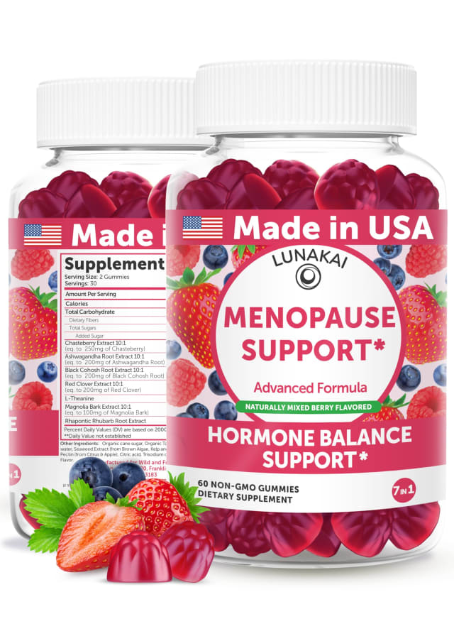 LUNAKAI USA Made Menopause Relief Gummies – Natural Menopause Supplements for Women with Black Cohosh & L-Theanine – Daily Support for Hot Flashes, Night Sweats & Hormonal Balance, 60ct