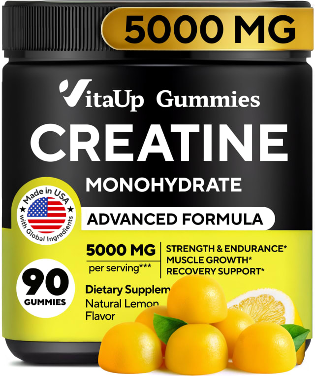 VitaUp Creatine Monohydrate Gummies for Men & Women - USA Made Monohydrate Creatine for Men 5000mg Per Serving - Supports Energy Levels, Training Endurance & Muscle Performance - 90 Gummies | Vitamin B12 VitaUp Creatine Monohydrate Gummies for Men & Women - USA Made Monohydrate Creatine for Men 5000mg Per Serving - Supports Energy Levels, Training Endurance & Muscle Performance - 90 Gummies - Vitamin B12