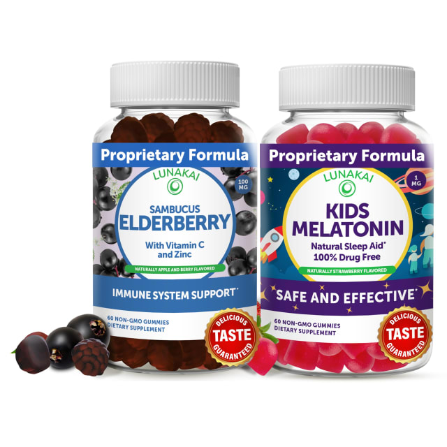 Lunakai Adult Elderberry and Kids Melatonin Gummies Bundle - Immune Support with Zinc and Vitamin C for Adults & Children - Non-GMO, Vegan, Gluten Free Natural Sleep Gummy | Elderberry Lunakai Adult Elderberry and Kids Melatonin Gummies Bundle - Immune Support with Zinc and Vitamin C for Adults & Children - Non-GMO, Vegan, Gluten Free Natural Sleep Gummy - Elderberry
