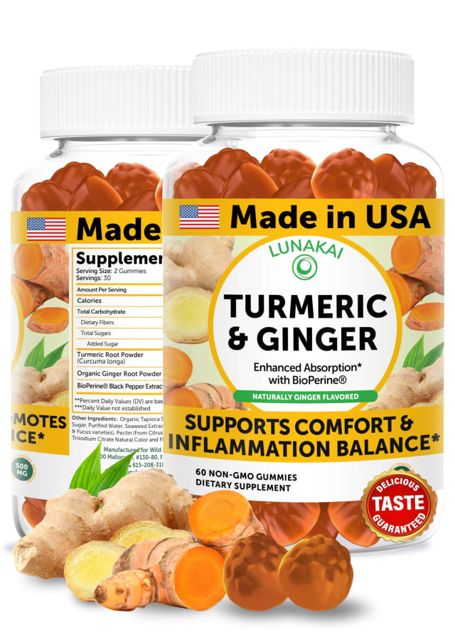Lunakai USA Made Turmeric Gummies with Ginger & BioPerine – High Absorption Turmeric and Ginger Supplement for Inflammation, Joint & Immune Support, 60ct | Elderberry Lunakai USA Made Turmeric Gummies with Ginger & BioPerine – High Absorption Turmeric and Ginger Supplement for Inflammation, Joint & Immune Support, 60ct - Elderberry