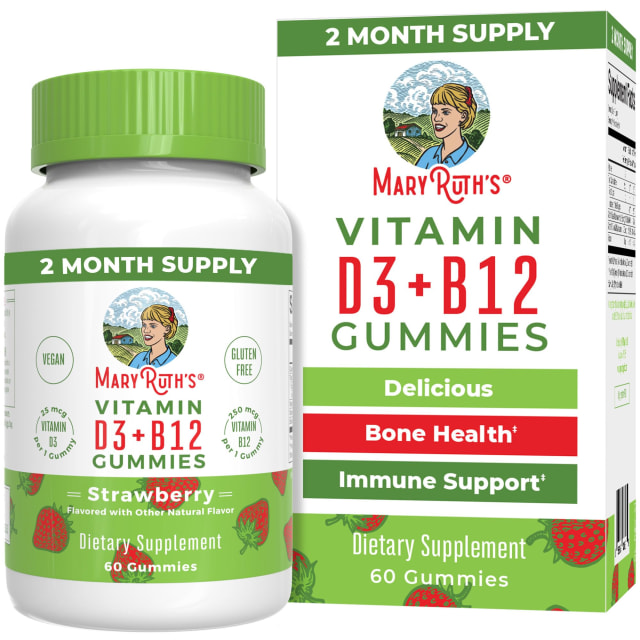 MaryRuth Organics Vegan Vitamin D3 + Vitamin B12 Gummies | 2 Month Supply | Supports Bone Health | Immune Support Supplement | Energy Supplements | Methyl B12 Vegan Non-GMO Gluten Free | 60 Servings | Elderberry MaryRuth Organics Vegan Vitamin D3 + Vitamin B12 Gummies | 2 Month Supply | Supports Bone Health | Immune Support Supplement | Energy Supplements | Methyl B12 Vegan Non-GMO Gluten Free | 60 Servings - Elderberry