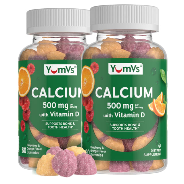 YumVs Calcium 500mg with Vitamin D3 - Raspberry & Orange Flavor Calcium Vitamin D Gummies, Chewable Calcium Supplement for Kids & Adults, Vitamin D Calcium Gummies (60 Count (Pack of 2))