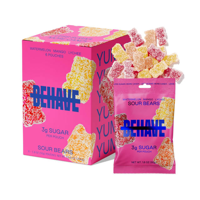BEHAVE Low Sugar Gummy Candy (Sour Bears 6-Pack) | Keto, Diabetic Friendly, High Fiber, Gluten-Free & Non-GMO