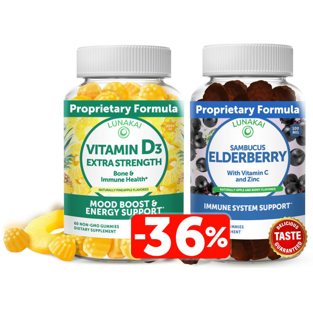 Lunakai Vitamin D3 and Elderberry Gummies Bundle - Immunity, Bone and Mood Support Supplement for Adults & Kids - Non-GMO, No Corn Syrup, All Natural Gummy | Liquid Vitamins Lunakai Vitamin D3 and Elderberry Gummies Bundle - Immunity, Bone and Mood Support Supplement for Adults & Kids - Non-GMO, No Corn Syrup, All Natural Gummy - Liquid Vitamins