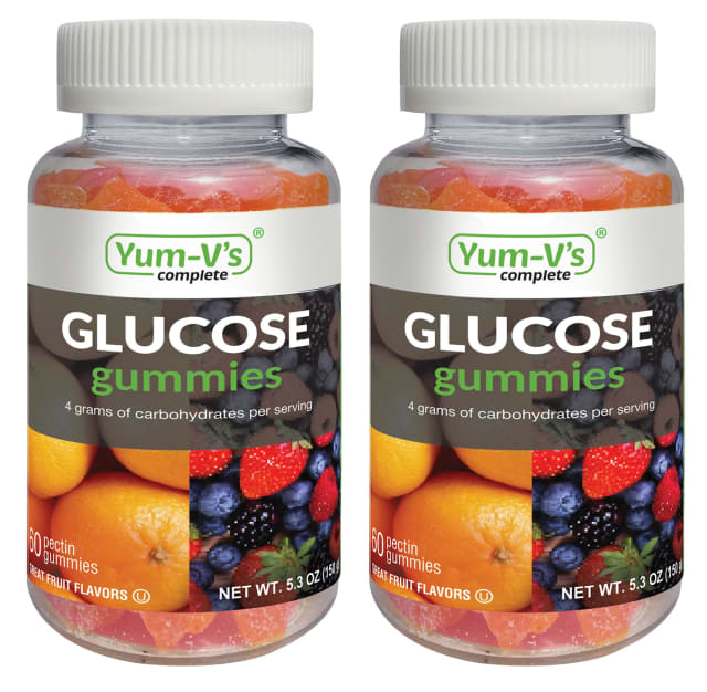 YUM-V'S Glucose Gummies – Fast Acting Glucose Chewable Gummies – Great Tasting – Gluten Free, Vegan, Non-GMO – Orange & Berry Natural Flavor – 60 Chewable Gummy for Adults & Kids (Pack of 2)