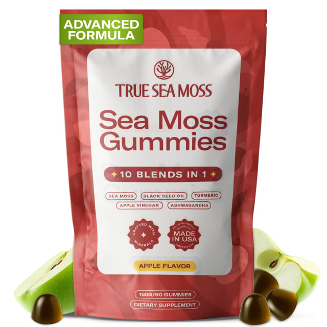 TrueSeaMoss Sea Moss & Apple Cider Vinegar Gummies – 10-in-1 Blend with Black Seed Oil, Ashwagandha, Turmeric, Burdock Root & Bladderwrack – 60 Gummies | Omega-3 TrueSeaMoss Sea Moss & Apple Cider Vinegar Gummies – 10-in-1 Blend with Black Seed Oil, Ashwagandha, Turmeric, Burdock Root & Bladderwrack – 60 Gummies - Omega-3