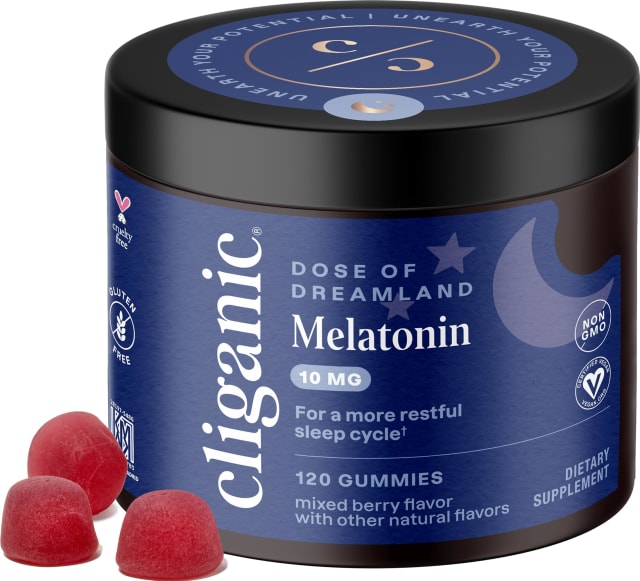 Cliganic Melatonin Gummies (10 mg, 120-Day Supply) - Adult Sleep Aid, Berry Flavor, Vegan, Non-GMO, Kosher, Gluten-Free Supplement, Helps Regulate Circadian Rhythm & Promotes Peaceful Nights