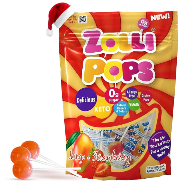 Zollipops Clean Teeth Pops Sugar Free Candy with Xylitol, Dye-Free Lollipops - Keto & Diabetic-Friendly, Dentist-Approved Treats for Kids (Mango & Strawberry, 5.2 oz)