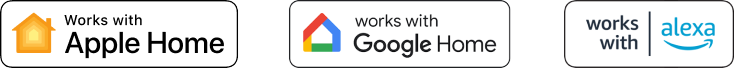 Logos for Google Home, Apple Home, and Amazon Alexa