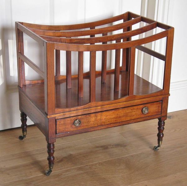 Regency Mahogany Canterbury On Ring-turned Legs & Brass Casters