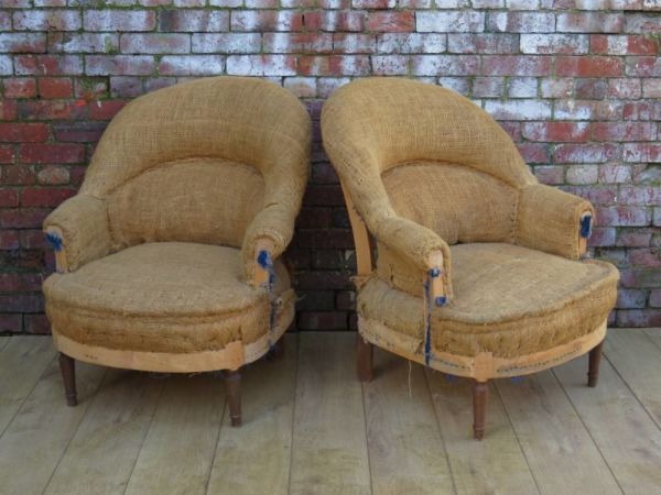Pair French Tub Chairs For Re-upholstery