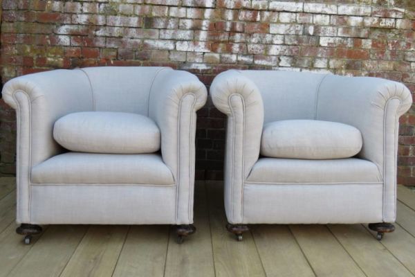 Pair Re-upholstered Antique Tub Chairs