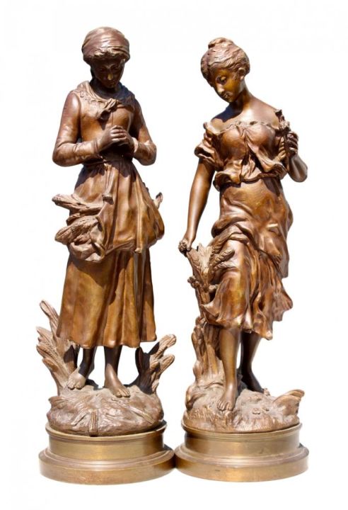 Pair Of Victorian Bronze Figures, Signed.
