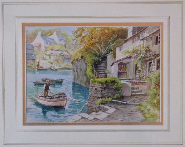 Framed Original Watercolour, Cornish Riverscape By E W Haslehust
