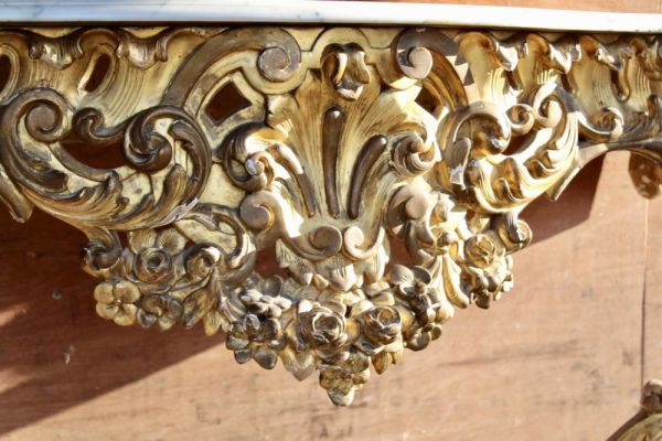 Stunning Gilded Wood, Marble Top Console Table