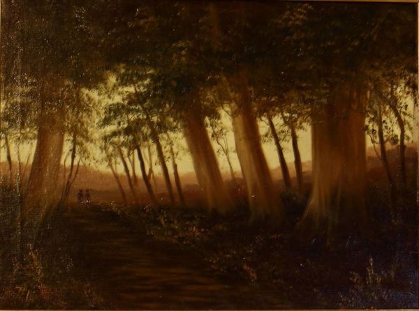 Oil On Canvas "figures On A Woodland Path"