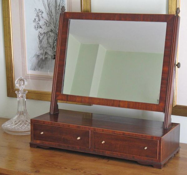 Early 19thc Mahogany & Boxwood Strung Dressing Mirror On 2-drawer Cabinet