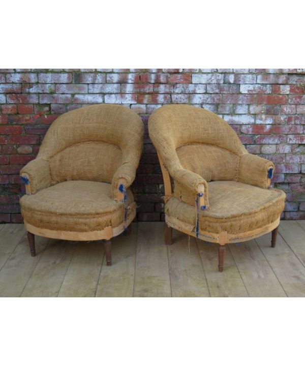 Pair French Tub Chairs For Re-upholstery