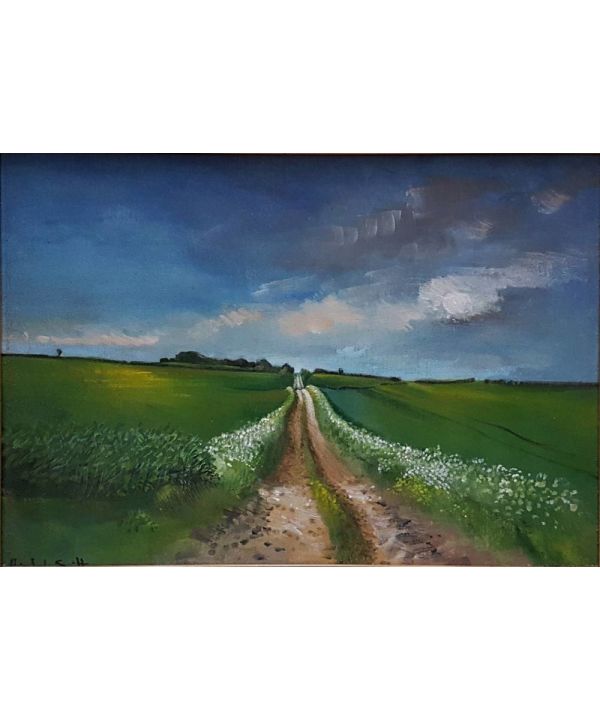 Oil On Board "farm Track Near Bircham Evening"