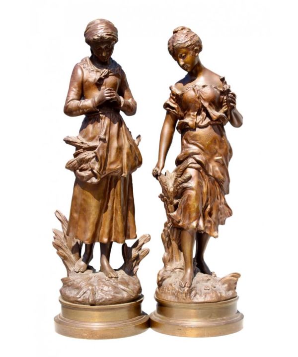Pair Of Victorian Bronze Figures, Signed.