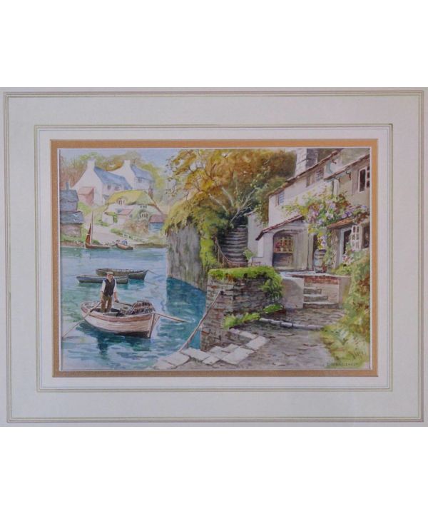Framed Original Watercolour, Cornish Riverscape By E W Haslehust