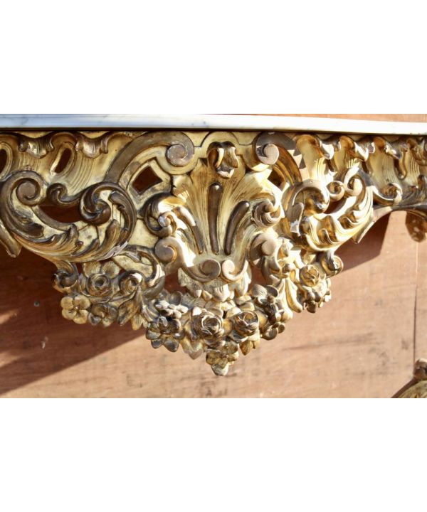 Stunning Gilded Wood, Marble Top Console Table