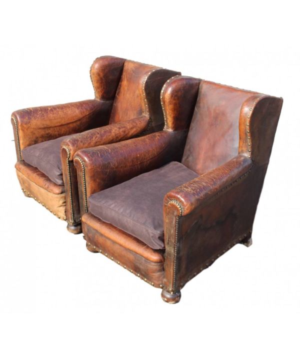 Pair Of Wingback Club Chairs