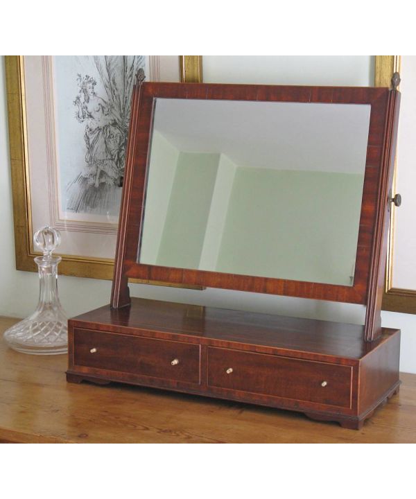 Early 19thc Mahogany & Boxwood Strung Dressing Mirror On 2-drawer Cabinet
