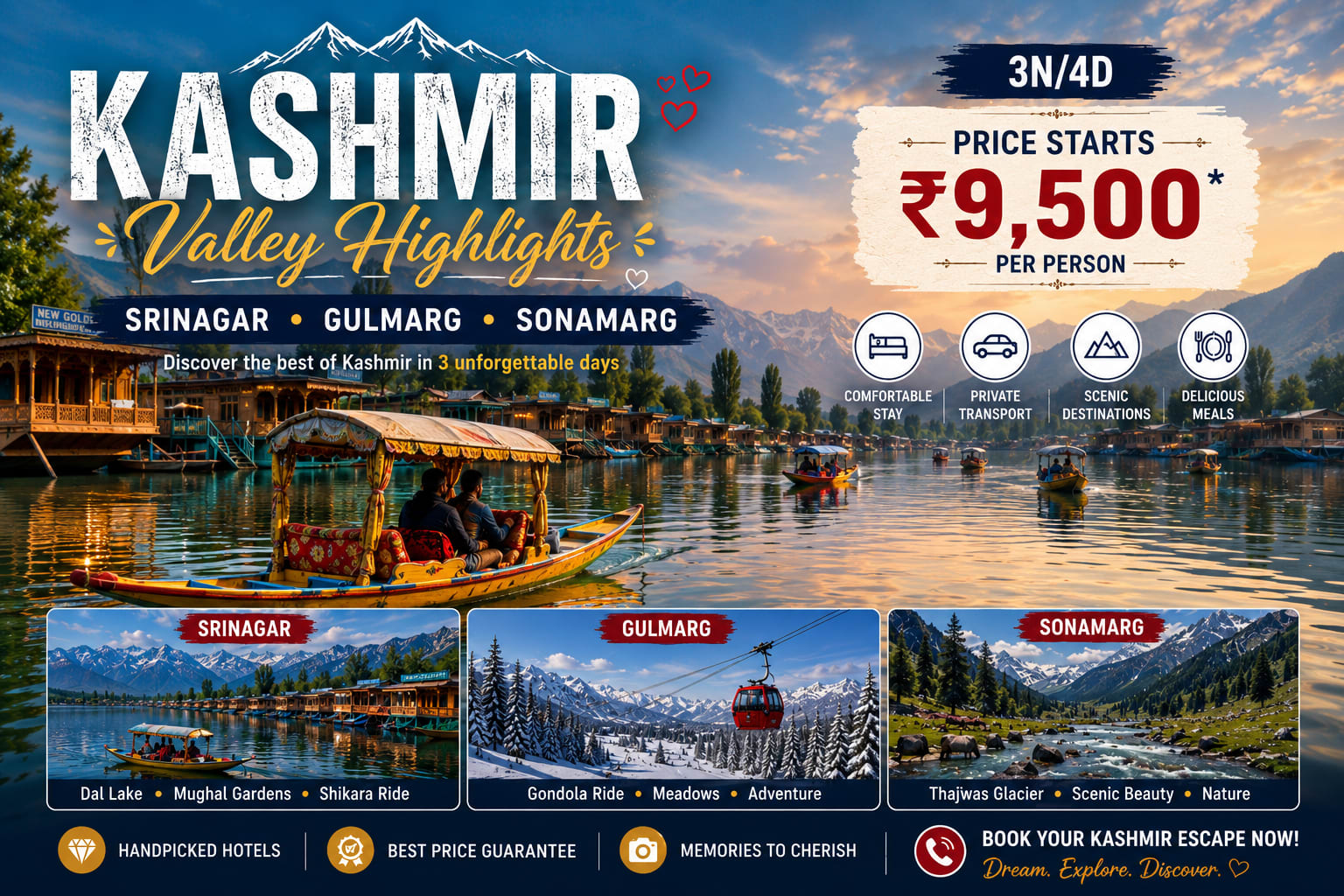Kashmir Valley Highlights – Srinagar, Gulmarg & Sonamarg 3N/4D