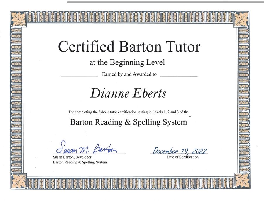 Certified Barton Tutor Certificate