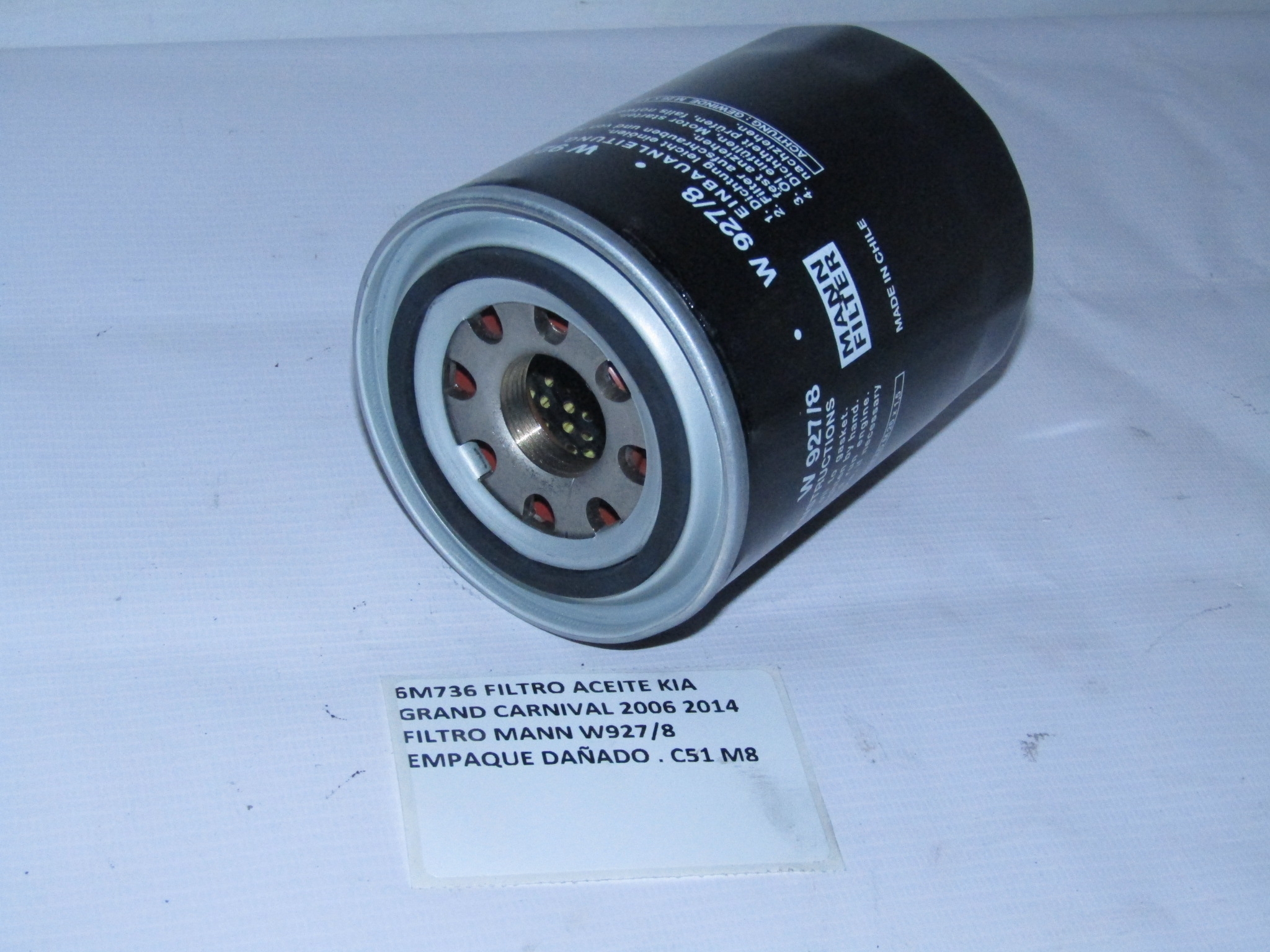 Filtro Aceite Kia Grand Carnival 2006/14 Filtro Mann W927/8 - foto 2