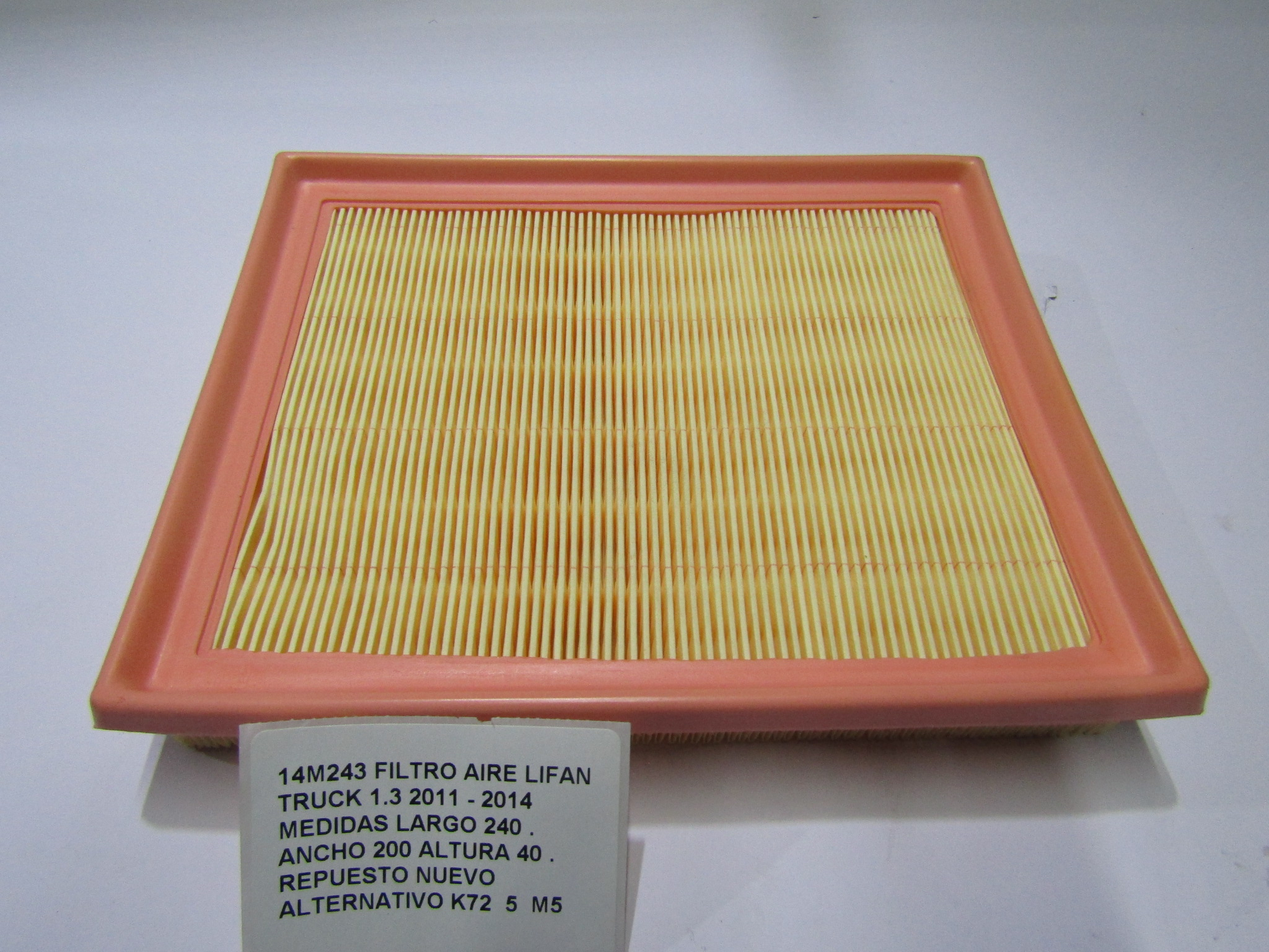 Filtro Aire Lifan Truck 1.3 2011 - 2014 Medidas Largo 240