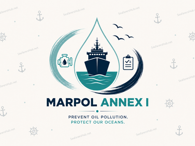 MARPOL Annex I illustration showing a ship, oil pollution prevention, and maritime environmental compliance.