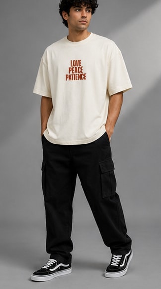 Love Peace Patience Heavyweight Tee Model View
