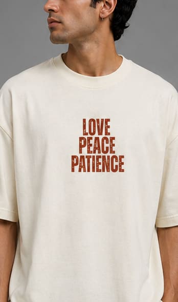 Love Peace Patience Heavyweight Tee Chest Graphic Detail