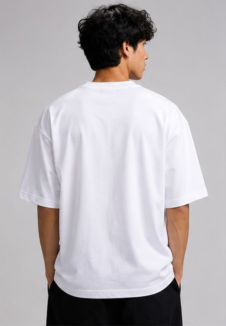 Monochrome White Heavyweight Tee Back View Close