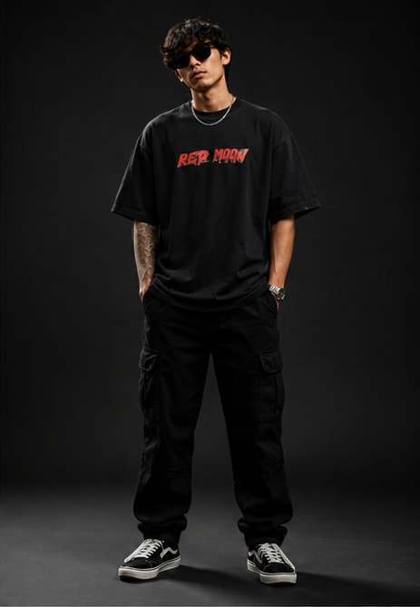 Red Moon Heavyweight Tee Front Model View Full