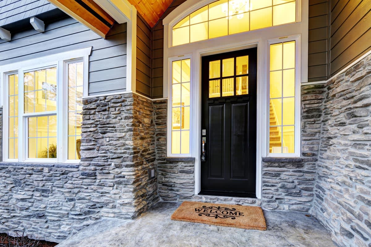 Modern Double Front Door with Half-Circle Pull Handles