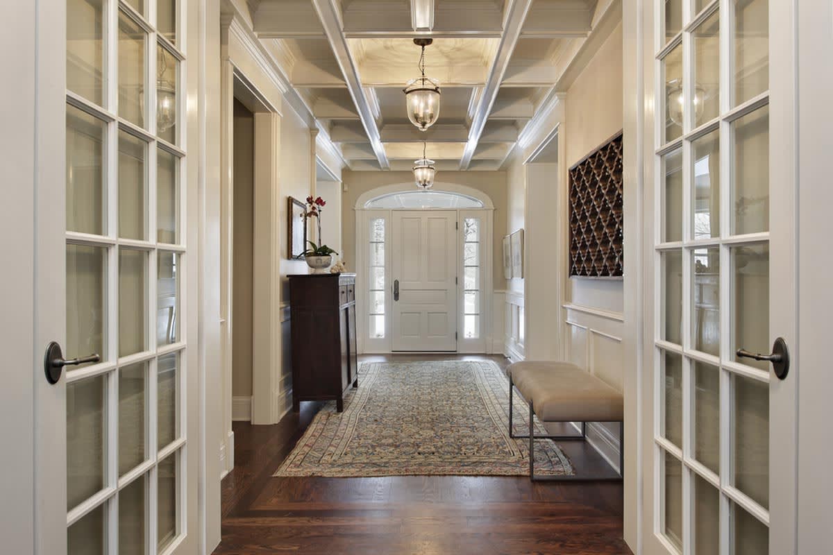 Homeguide Foyer With Interior French Doors And Wooden Front Door With Sidelights Kbb5gz 