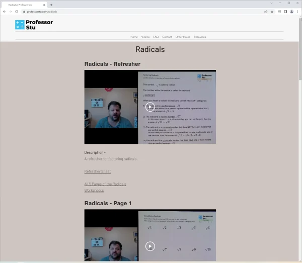 A set of videos on radicals