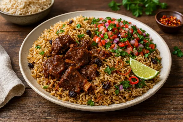 Beef Pilau with Kachumbari (salsa)