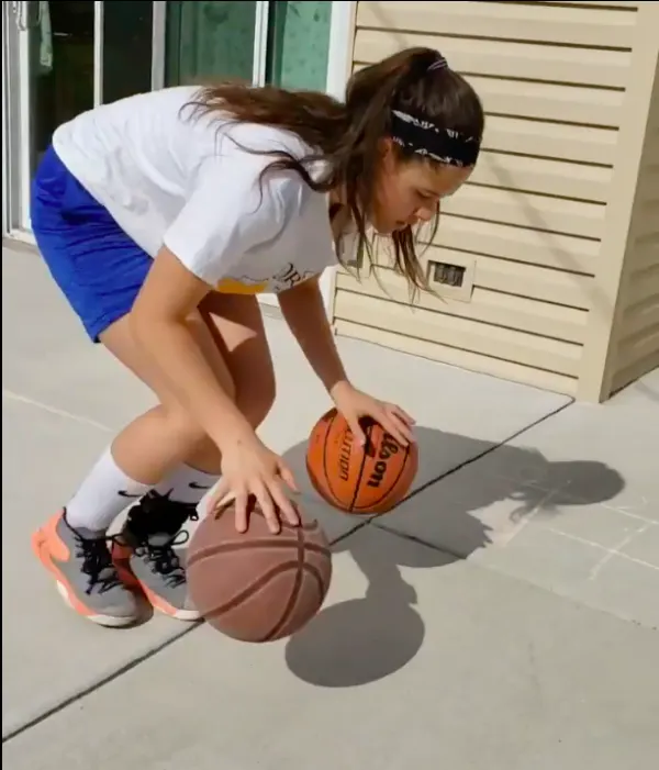 Mary focusing hard on her ball control
