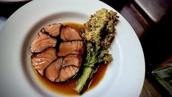 Salmon mosaic ponzu sauce