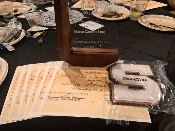 Awards received at orchestra formal.