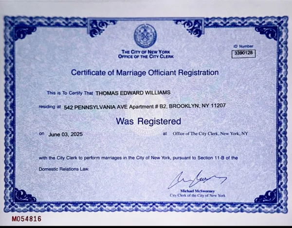 NYC marriage officiate registration