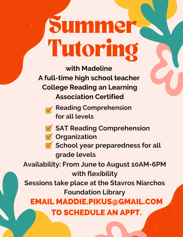 All the information that you may need about tutoring this summer with Madeline!