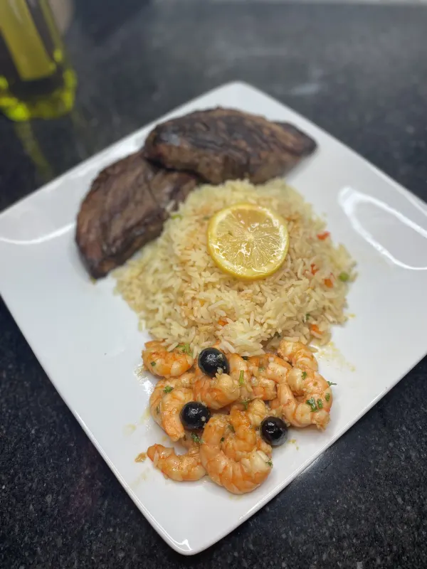 Steak rice and shrimp 